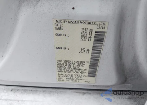 2016 Nissan Altima 2.5/2.5 S/2.5 Sl/2.5 Sr/2.5 Sv from USA, damaged, VIN 1N4AL3AP1GN352791